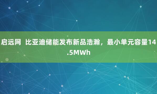 启远网  比亚迪储能发布新品浩瀚，最小单元容量14.5MWh